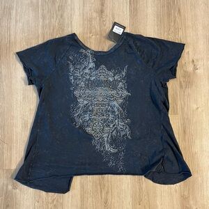 NWTs Affliction Burgess Springs Open Back T-Shirt - Black Large, Rhinestone, y2k